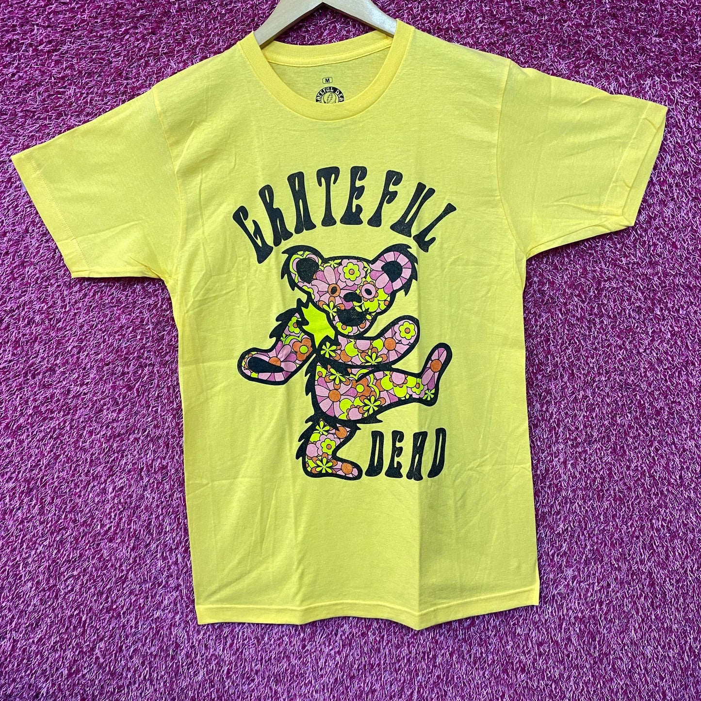 Grateful Dead Dancing Bear Flower Yellow T-Shirt Medium