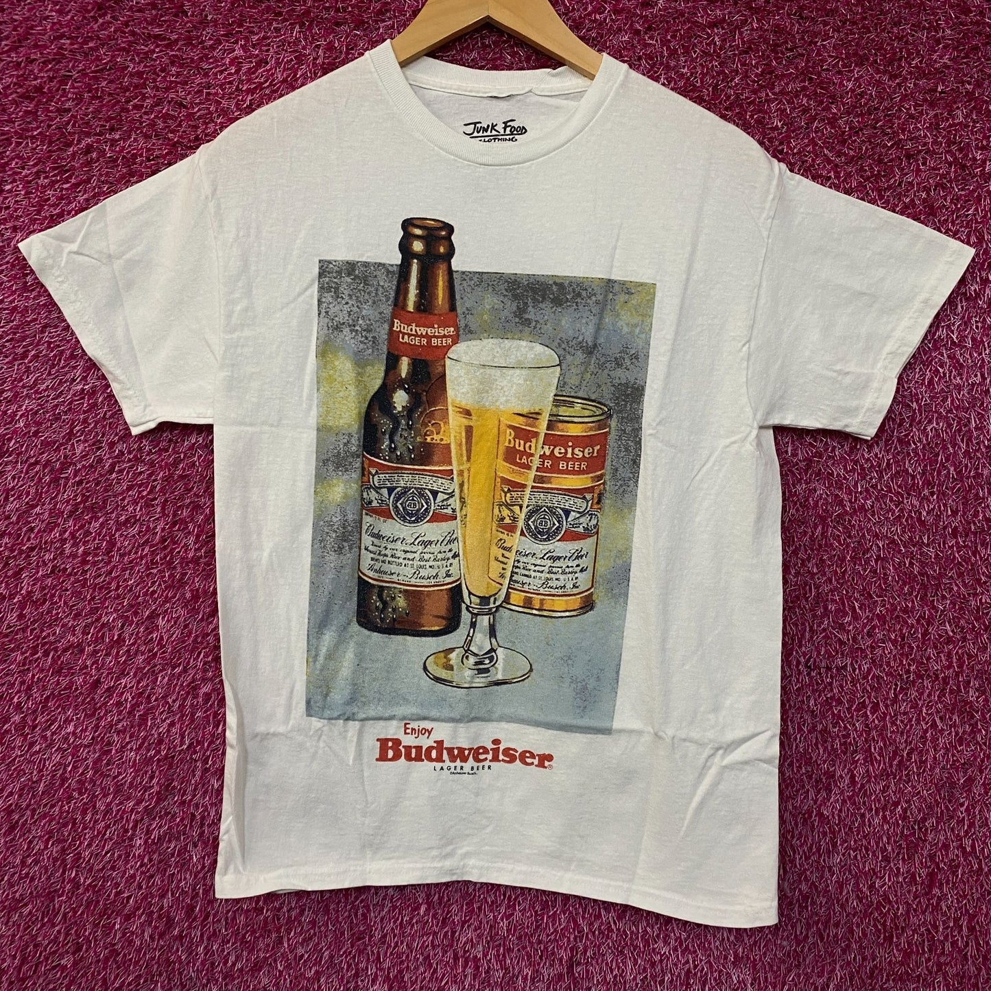 Junk Food Budweiser Bottle Glass Can Graphic T-Shirt Small