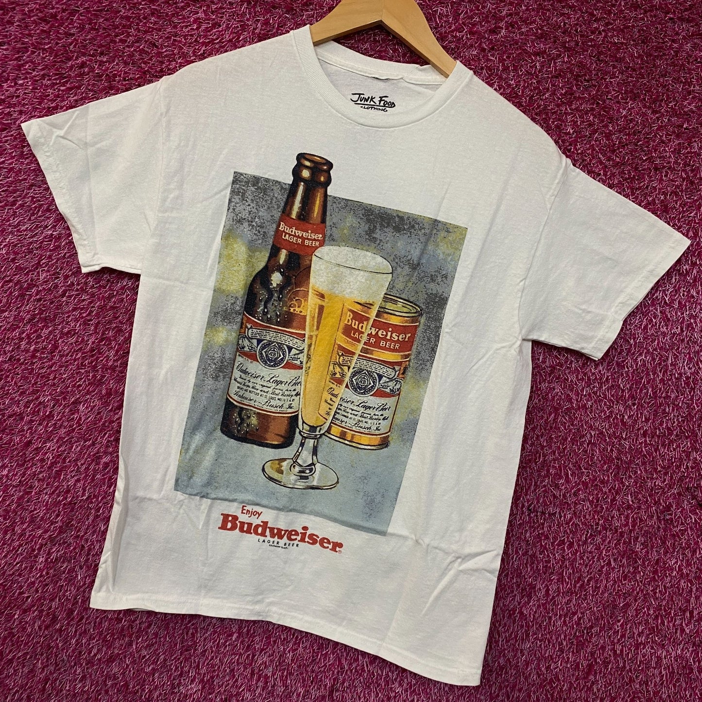Junk Food Budweiser Bottle Glass Can Graphic T-Shirt Small