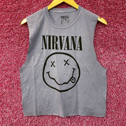 Nirvana Smiley Face Sleeveless Grunge Croptop Medium