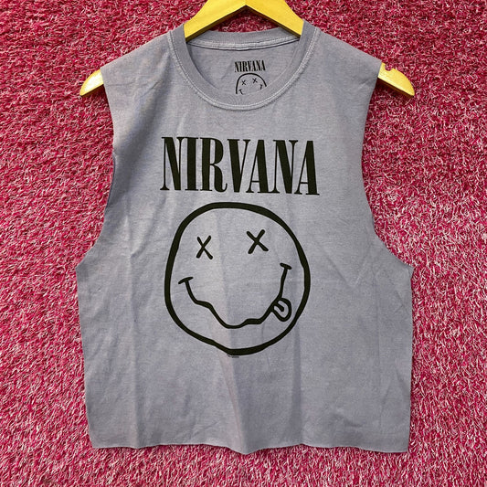 Nirvana Smiley Face Sleeveless Grunge Croptop Medium