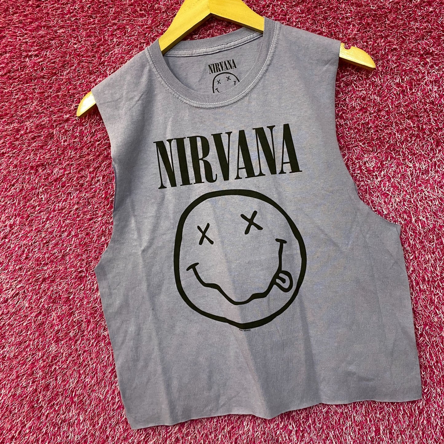 Nirvana Smiley Face Sleeveless Grunge Croptop Medium