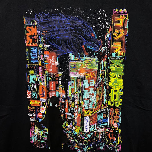 Kaiju City Downtown Neon Lights Gojira Threadless Tee L