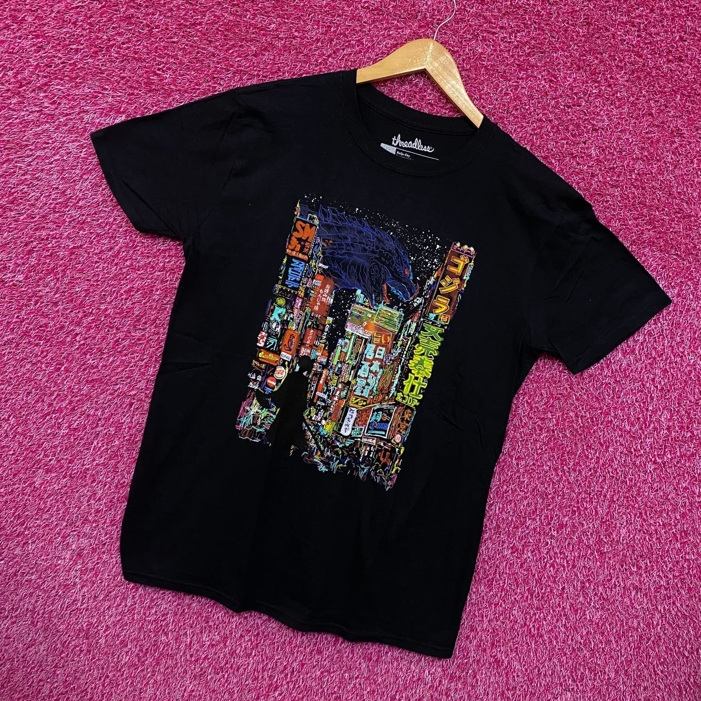 Kaiju City Downtown Neon Lights Gojira Threadless Tee L