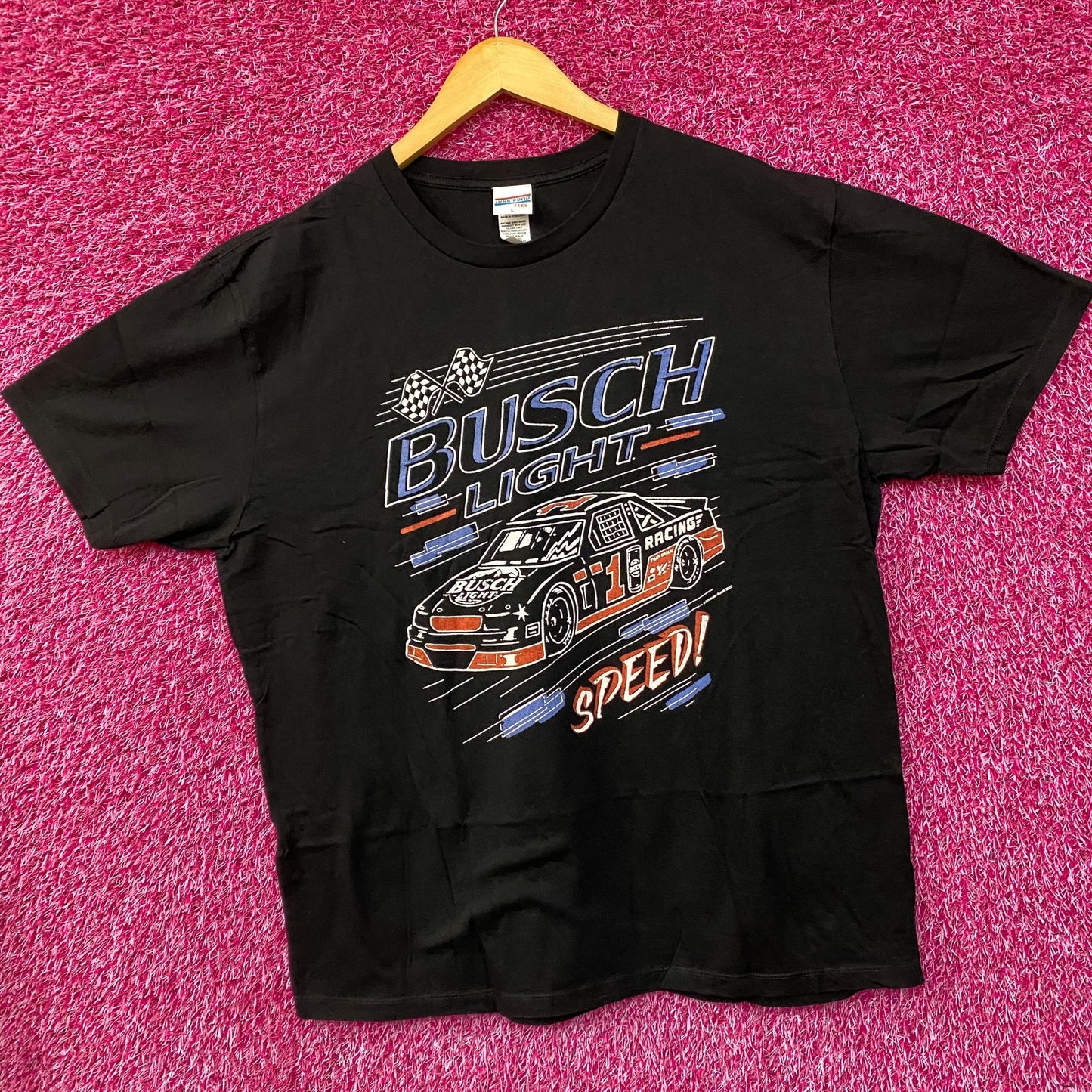 Busch Light Speed Racing Car Graphic Design T-Shirt Large