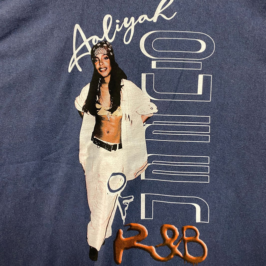 Aaliyah R&B Vintage-Style Washed Blue T-Shirt Large
