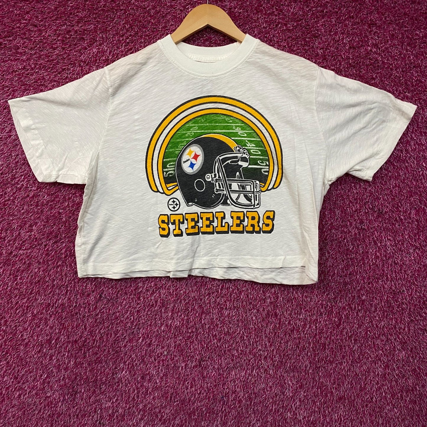 Junk Food Clothing NFL Pittsburgh Steelers Game Time Women's Mock Neck Crop Tee Large