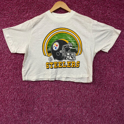 Junk Food Clothing NFL Pittsburgh Steelers Game Time Women's Mock Neck Crop Tee Large