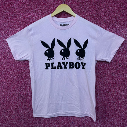Playboy Triple Bunny Logo Rhinestone Graphic T-Shirt Medium