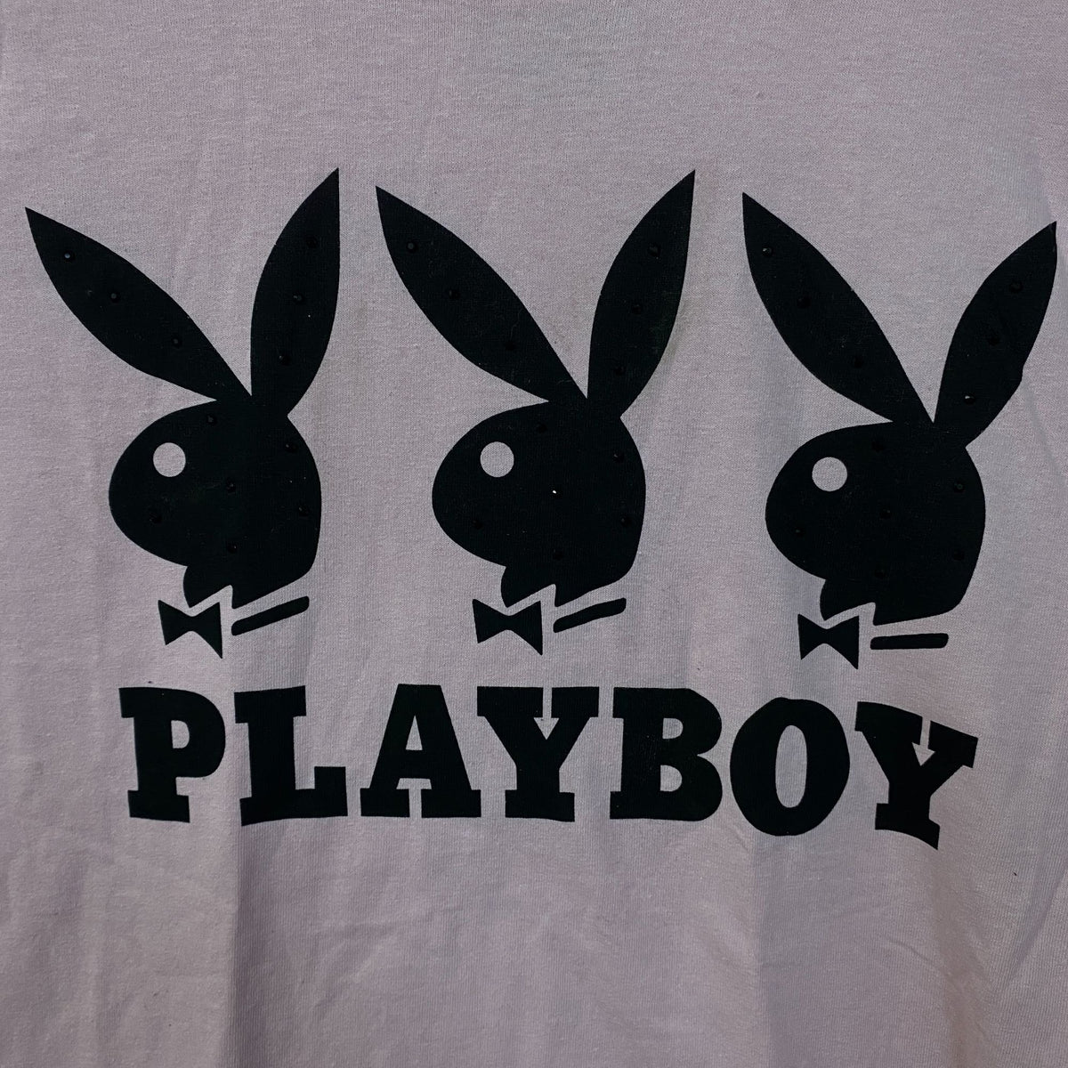 Playboy Triple Bunny Logo Rhinestone Graphic T-Shirt Medium