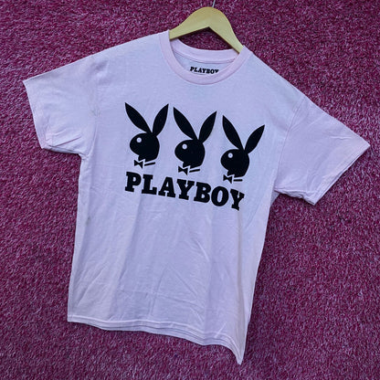 Playboy Triple Bunny Logo Rhinestone Graphic T-Shirt Medium