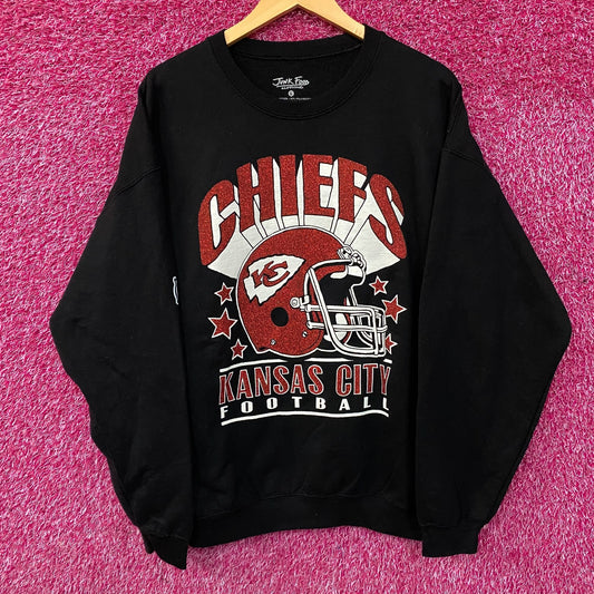 Kansas City Chiefs Junk Food Clothing Glitter Helmet Crewneck Sweatshirt Large