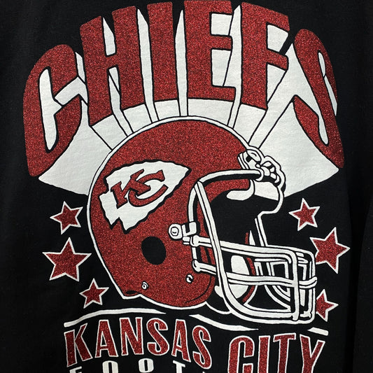Kansas City Chiefs Junk Food Clothing Glitter Helmet Crewneck Sweatshirt Large