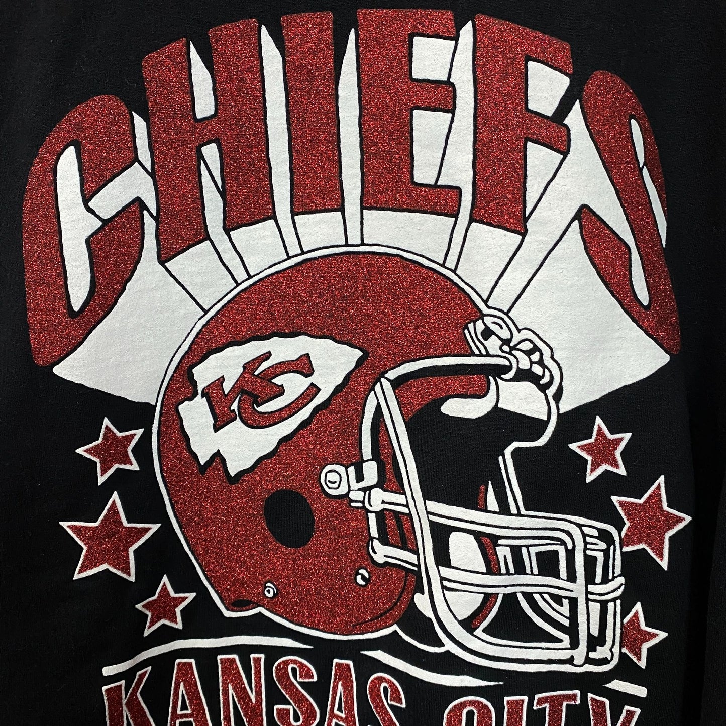 Kansas City Chiefs Junk Food Clothing Glitter Helmet Crewneck Sweatshirt Large
