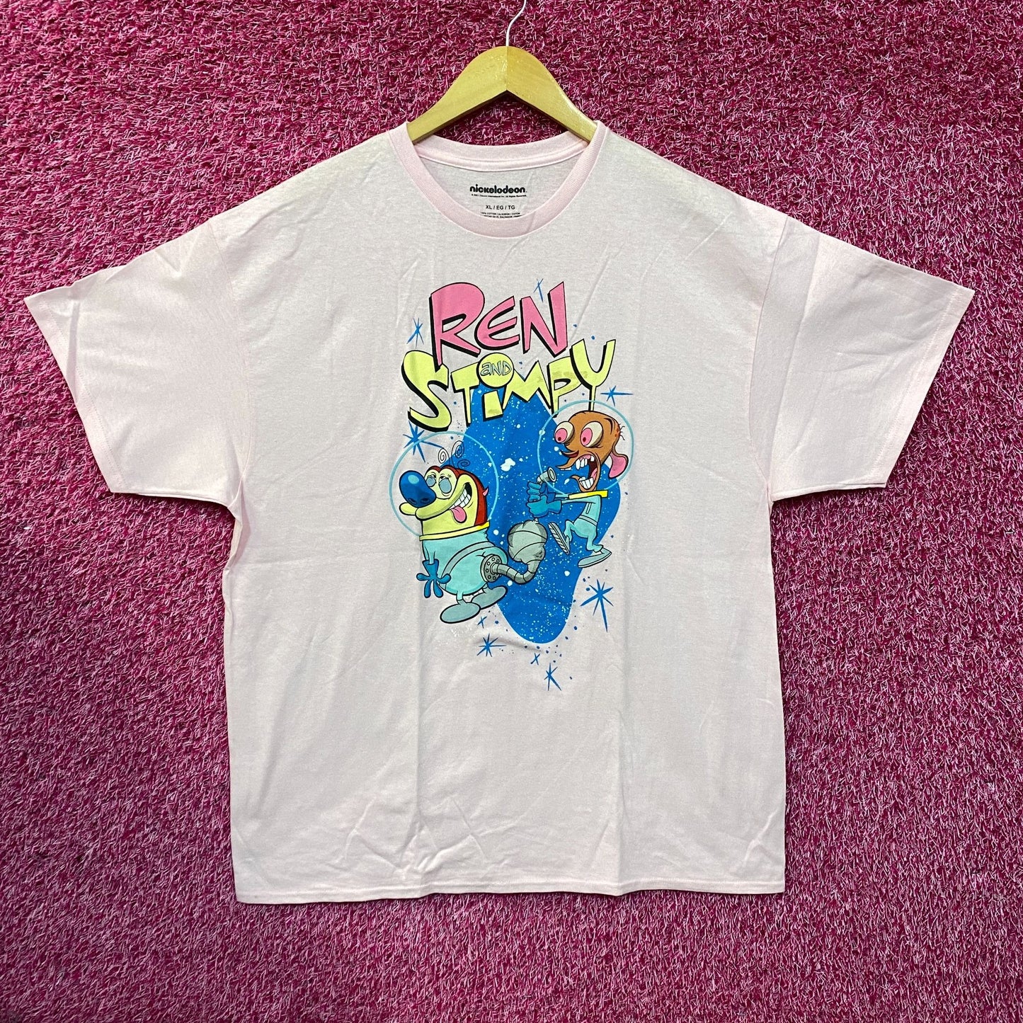 Nickelodeon Ren & Stimpy Space Walk Pink T-Shirt XL