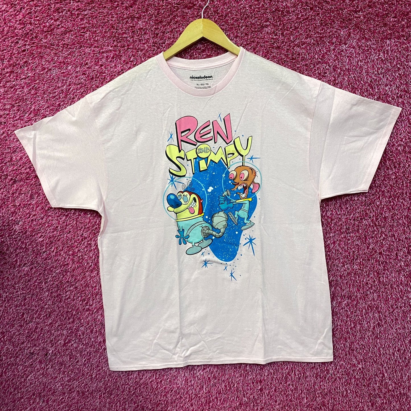 Nickelodeon Ren & Stimpy Space Walk Pink T-Shirt XL