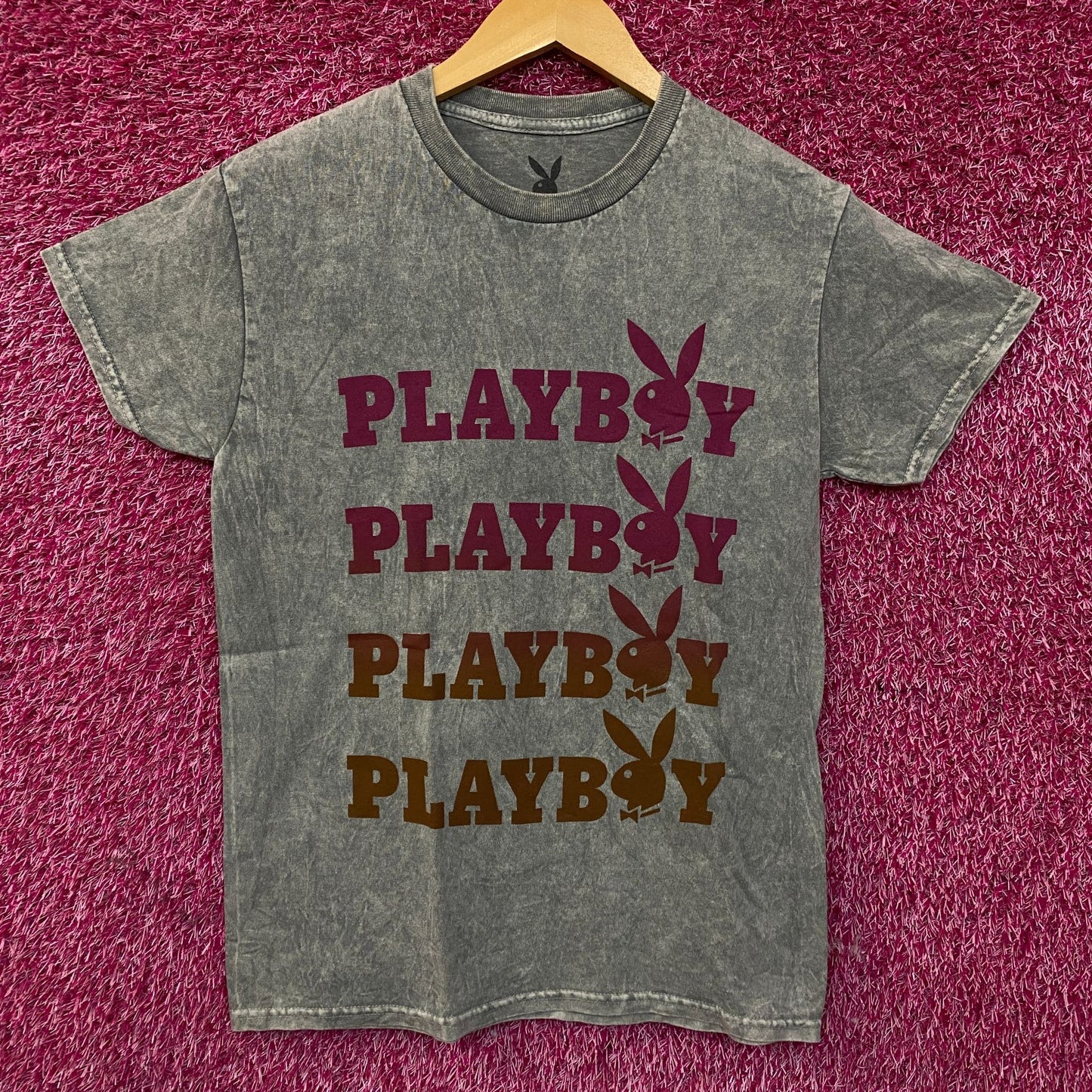 Playboy Stacked Logo Acid Wash Graphic T-Shirt Small