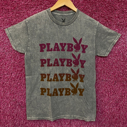 Playboy Stacked Logo Acid Wash Graphic T-Shirt Small