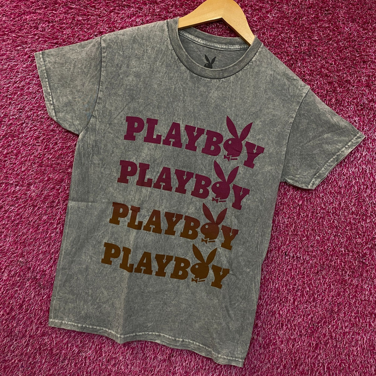 Playboy Stacked Logo Acid Wash Graphic T-Shirt Small