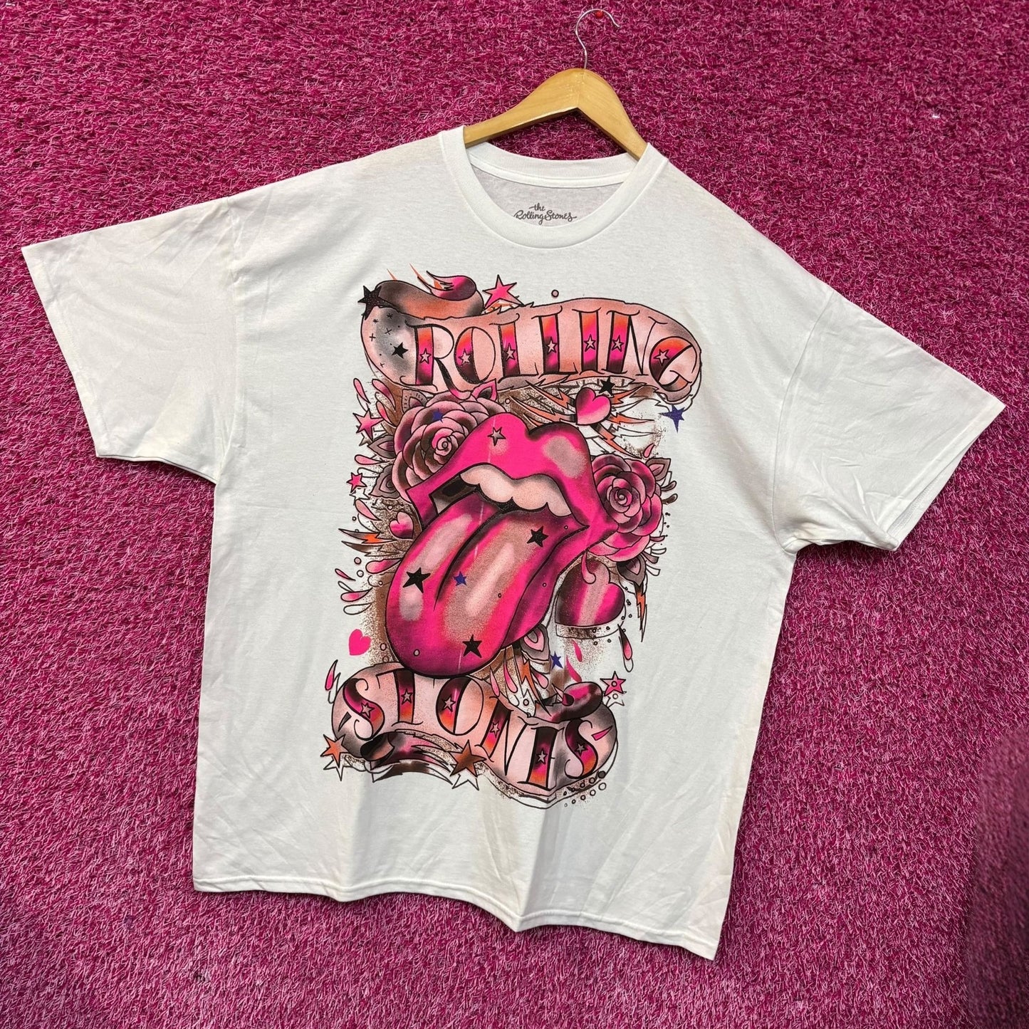 The Rolling Stones Pink Hot Lips Rock Band T-shirt 2XL
