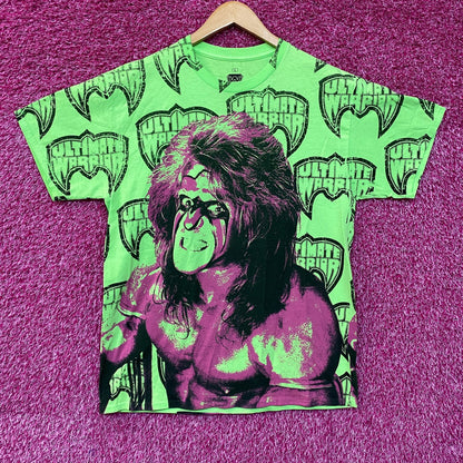 WWE Ripple Junction Neon Green The Ultimate Warrior Allover Print T-Shirt Size Large