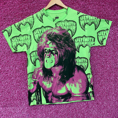 WWE Ripple Junction Neon Green The Ultimate Warrior Allover Print T-Shirt Size Large