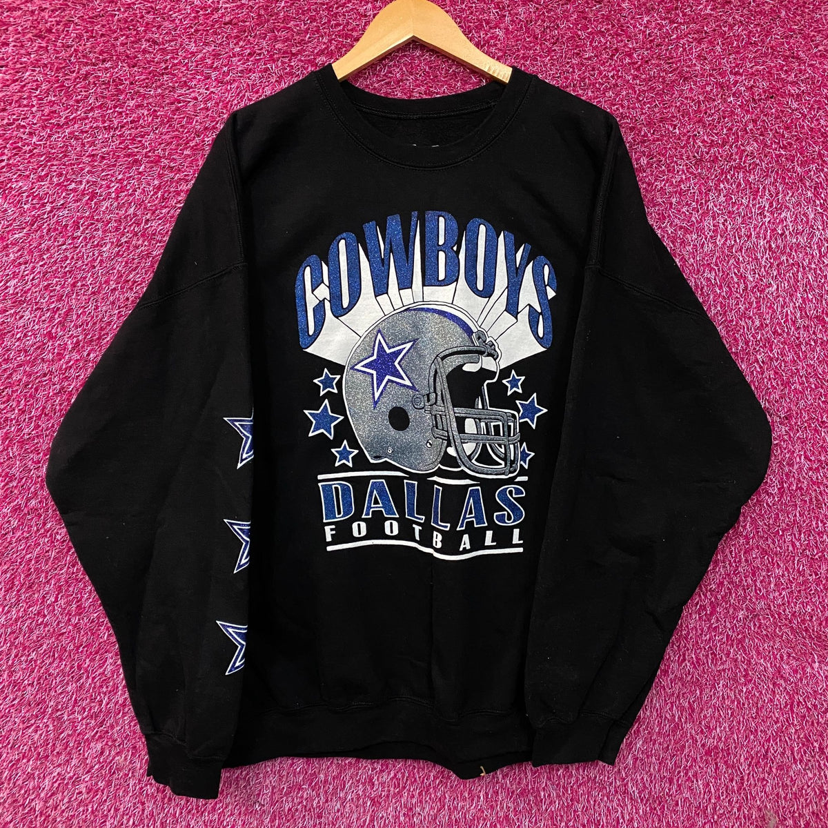 Junk Food Clothing Dallas Cowboys Glitter Helmet Flea Market Crew Fleece 2XL