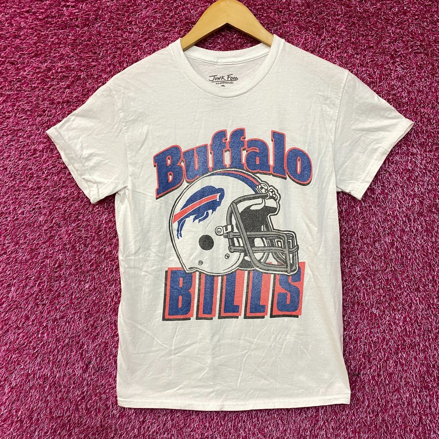 NFL Junk Food Buffalo Bills White Shirt Helmet Logo XS