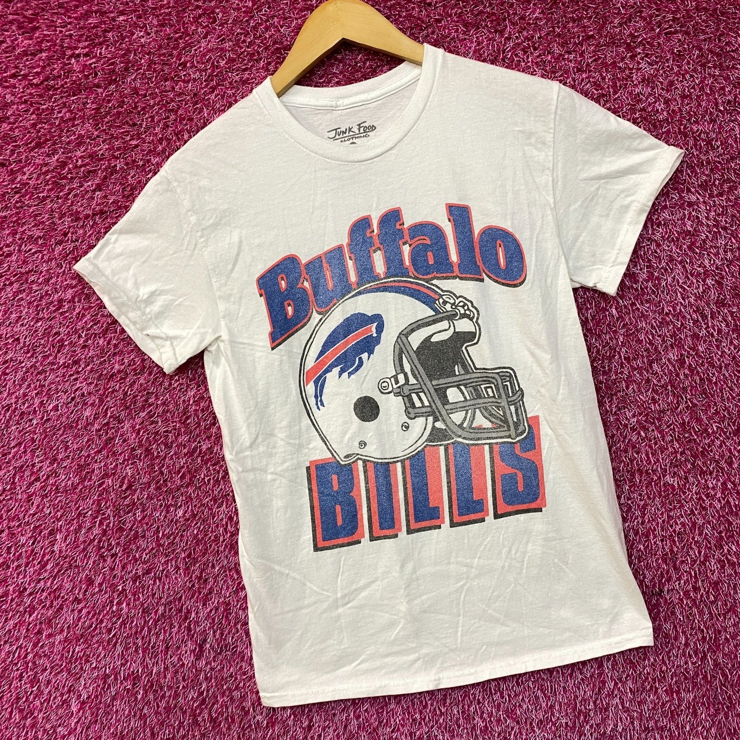 NFL Junk Food Buffalo Bills White Shirt Helmet Logo XS