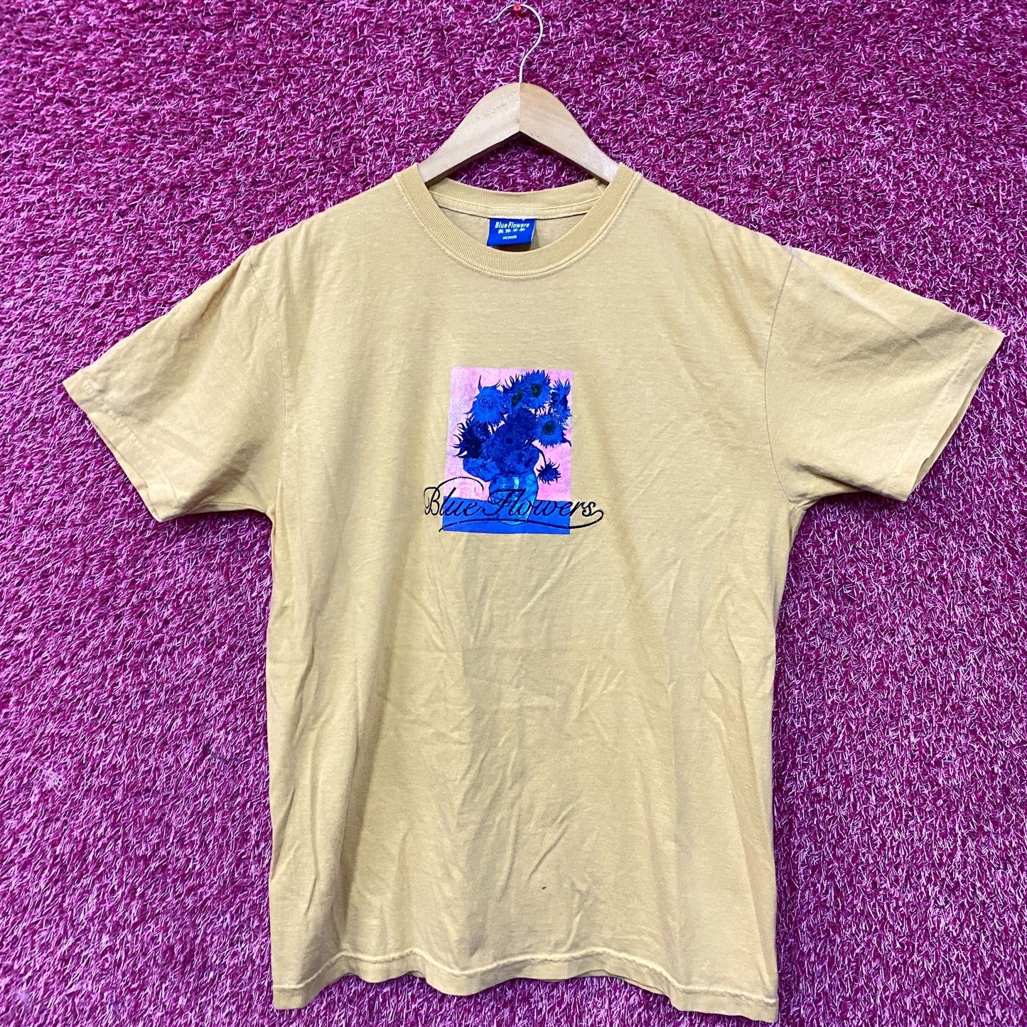 Blue Flowers Graphic Design T-Shirt Medium