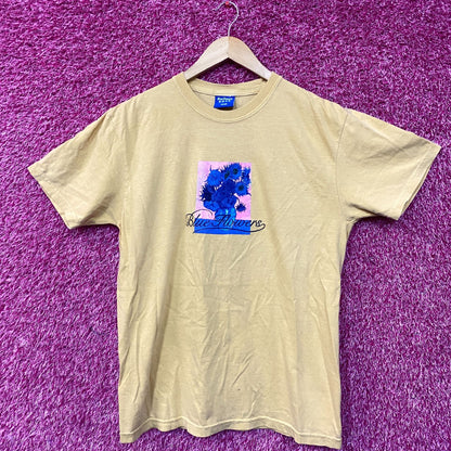 Blue Flowers Graphic Design T-Shirt Medium