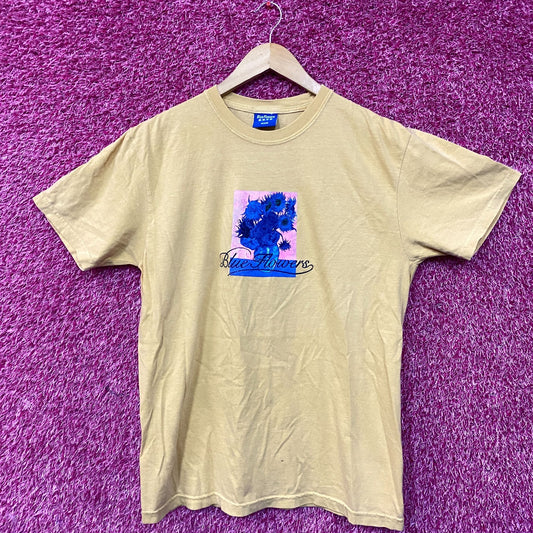 Blue Flowers Graphic Design T-Shirt Medium