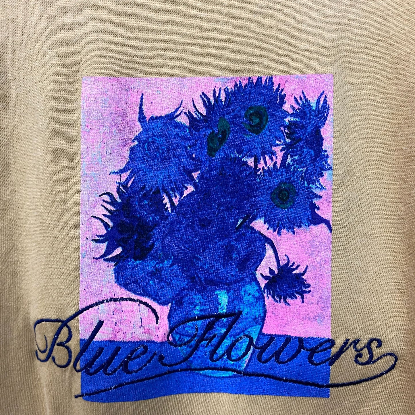 Blue Flowers Graphic Design T-Shirt Medium