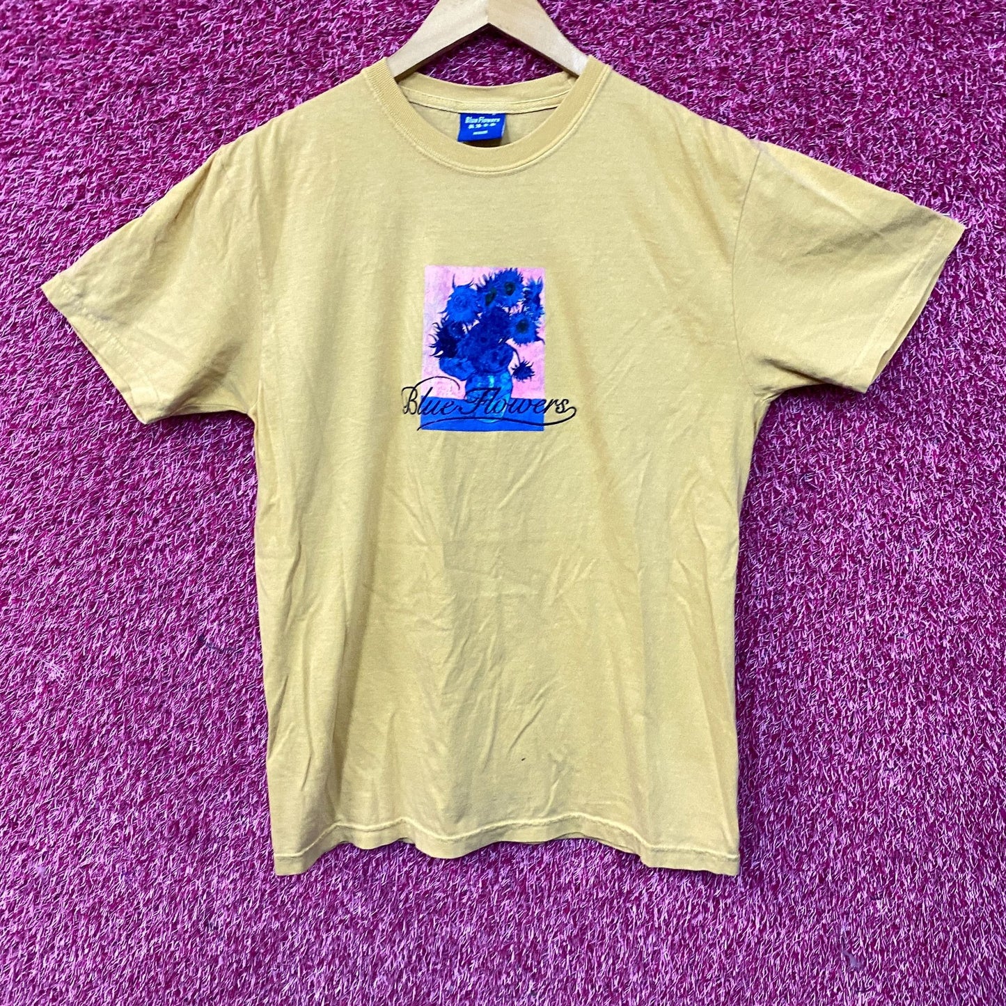 Blue Flowers Graphic Design T-Shirt Medium