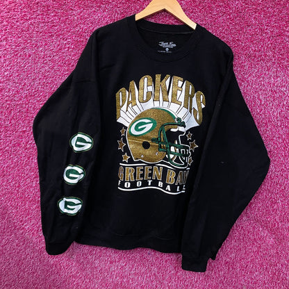 Junk Food Clothing Green Bay Packers Glitter Helmet Flea Market Crewneck Fleece 2XL
