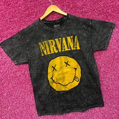 Nirvana Never Mind Smiley Face Mineral Wash grunge Tshirt size Large