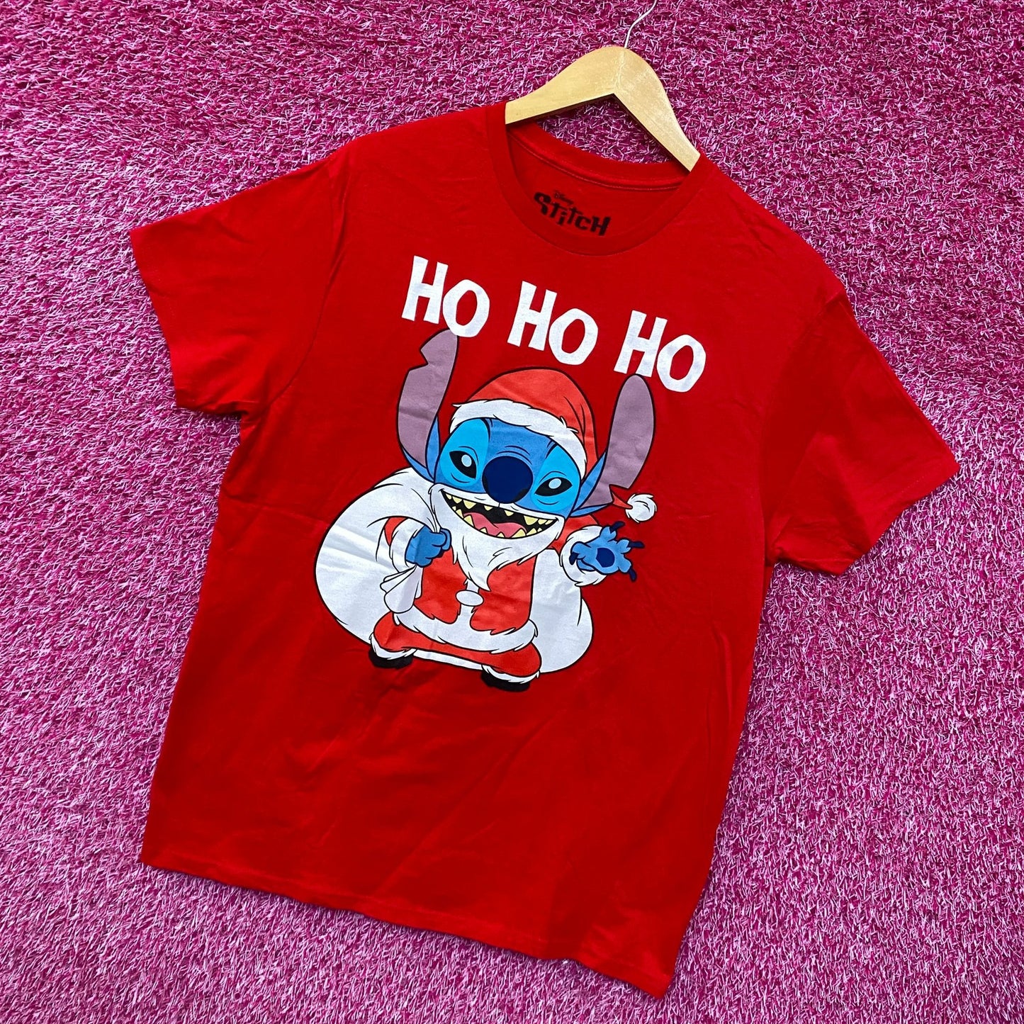 Santa Stitch Ho Ho Ho Lilo & Stitch Christmas Disney Tee L