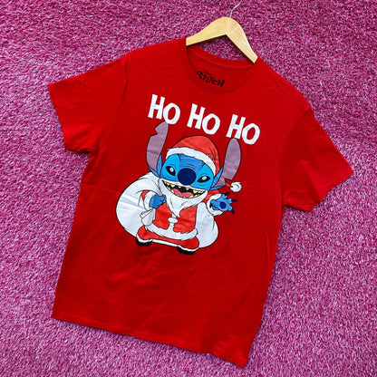 Santa Stitch Ho Ho Ho Lilo & Stitch Christmas Disney Tee L