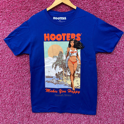 Hooters Makes You Happy Cozumel Mexico Beach Babe Sports Bar Promo T-Shirt Small