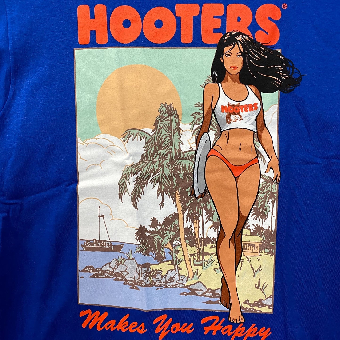 Hooters Makes You Happy Cozumel Mexico Beach Babe Sports Bar Promo T-Shirt Small