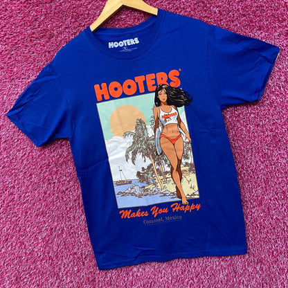 Hooters Makes You Happy Cozumel Mexico Beach Babe Sports Bar Promo T-Shirt Small