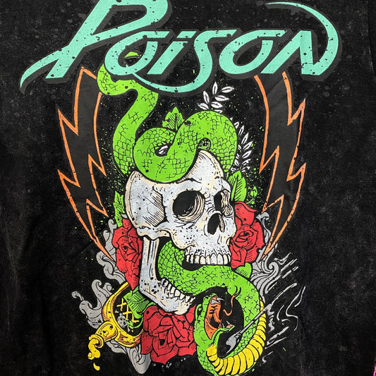 Poison Snakes and Skulls Mineral Wash Rock Band T-Shirt Medium