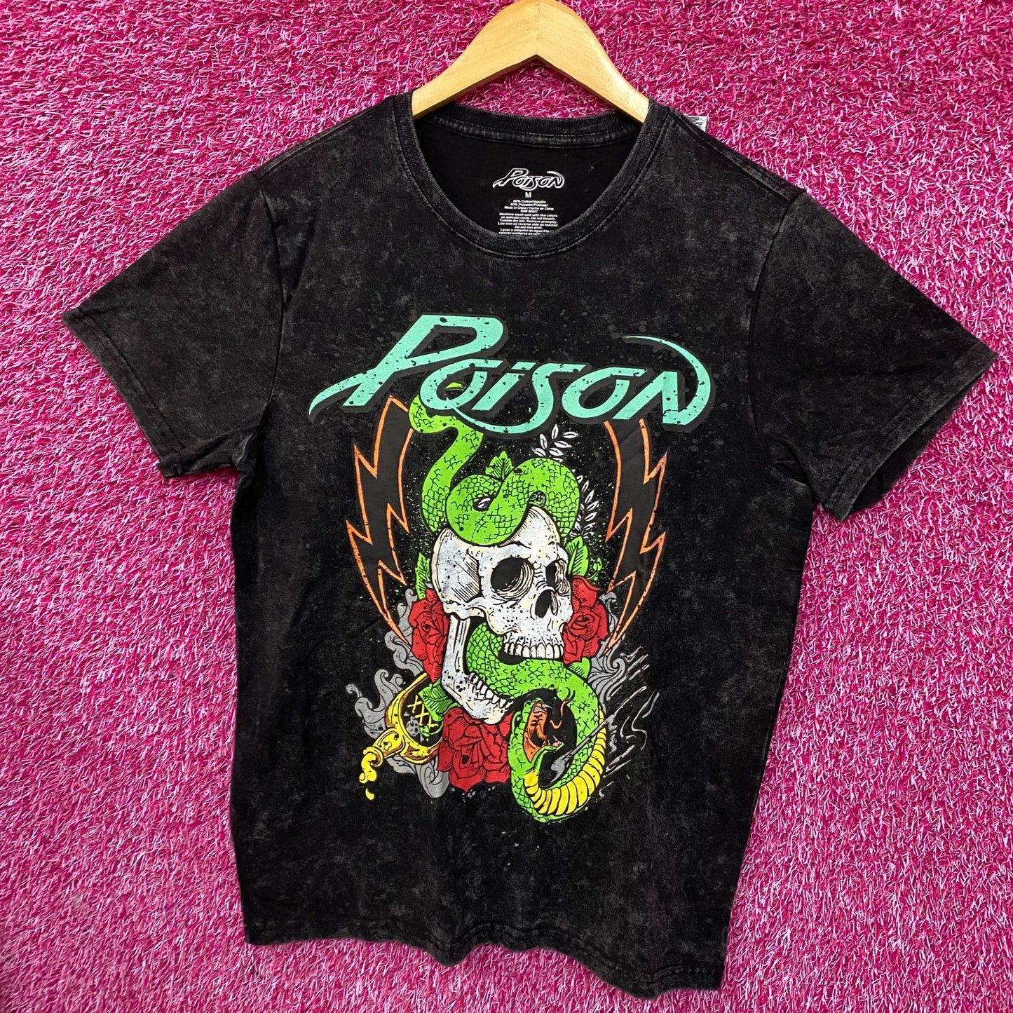 Poison Snakes and Skulls Mineral Wash Rock Band T-Shirt Medium