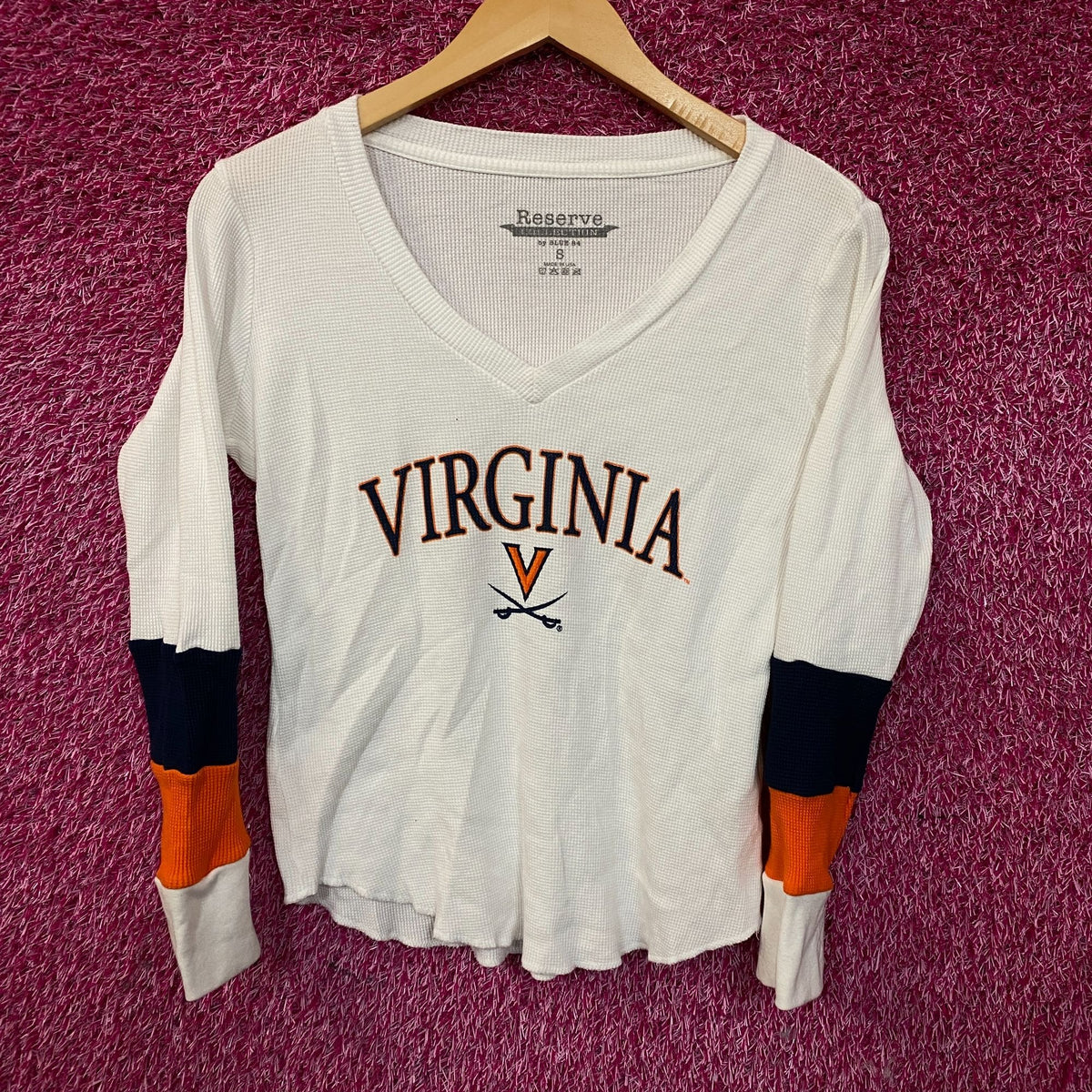 University of Virginia Cavaliers V-Neck Waffle-Knit Thermal Long-Sleeve Shirt Small