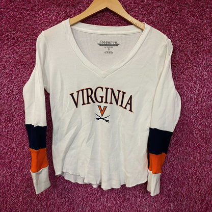 University of Virginia Cavaliers V-Neck Waffle-Knit Thermal Long-Sleeve Shirt Small