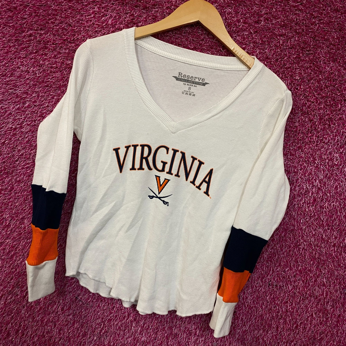 University of Virginia Cavaliers V-Neck Waffle-Knit Thermal Long-Sleeve Shirt Small