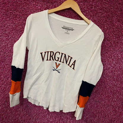 University of Virginia Cavaliers V-Neck Waffle-Knit Thermal Long-Sleeve Shirt Small