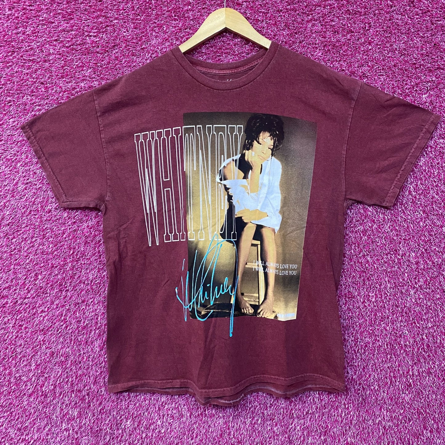 Whitney Houston I Will Always Love You Washed Graphic Burgundy T-Shirt Large