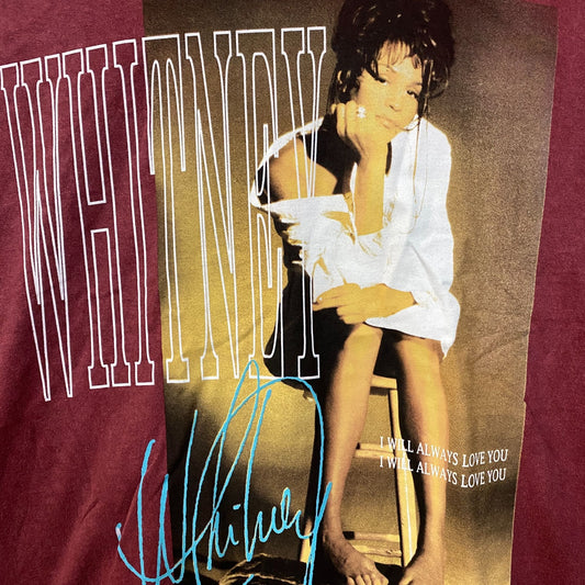 Whitney Houston I Will Always Love You Washed Graphic Burgundy T-Shirt Large