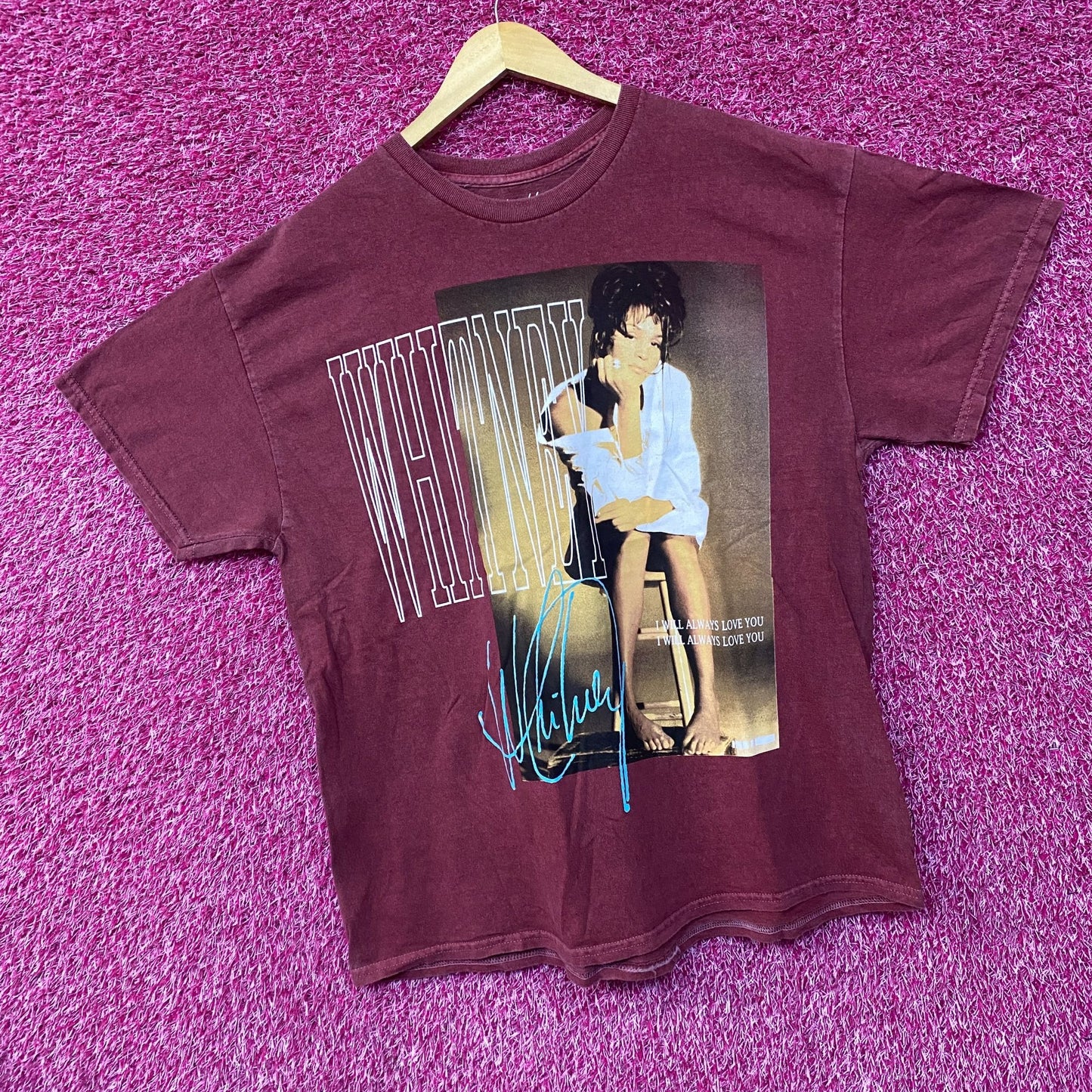 Whitney Houston I Will Always Love You Washed Graphic Burgundy T-Shirt Large